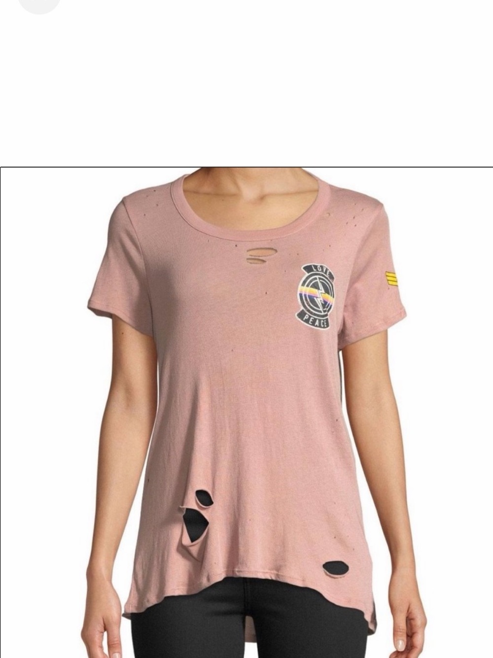 Chaser Pink Distressed 'Love Peace' Short Sleeve Tee